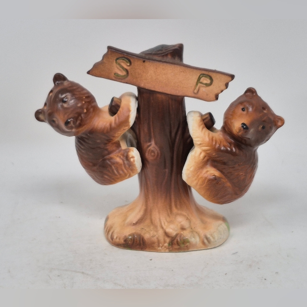 Ceramic Brown Bear Cubs Salt and Pepper Shaker Set